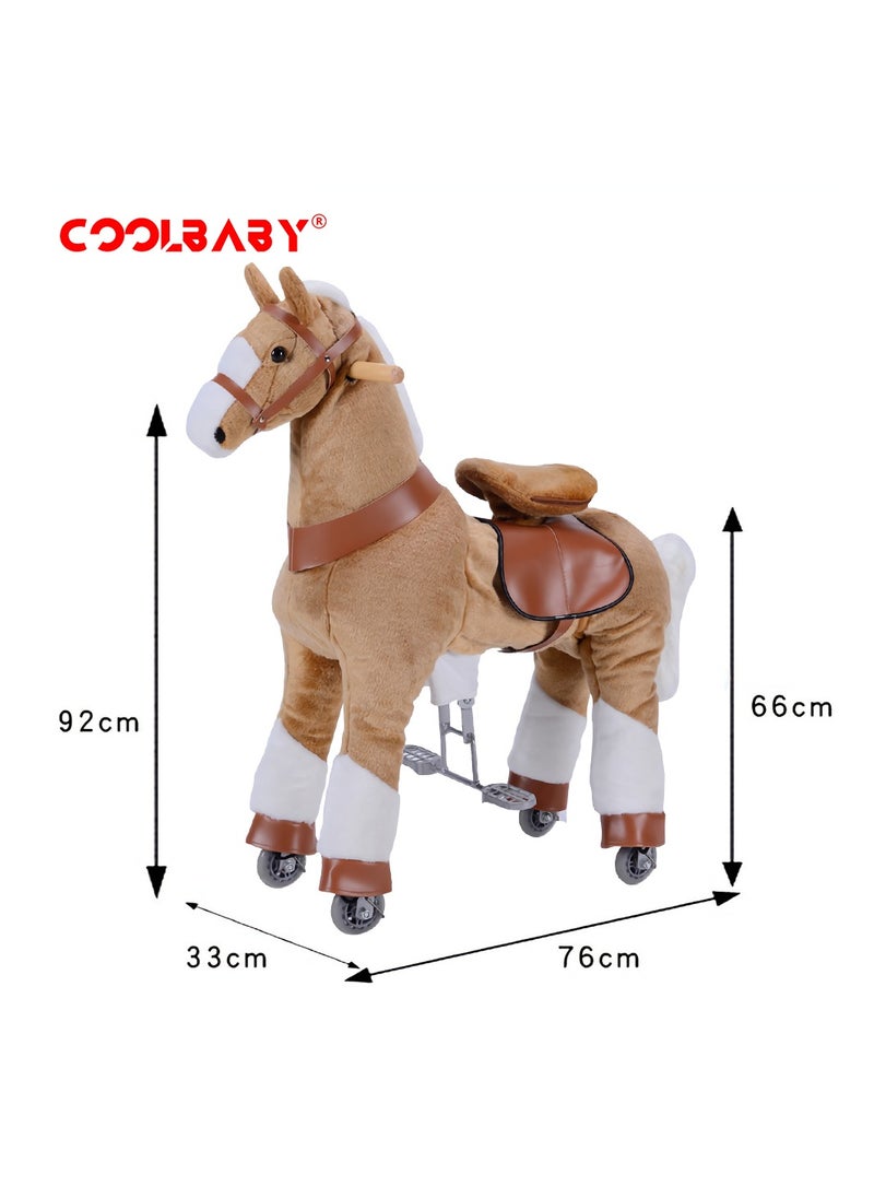 Cool Baby - Horse Ride on Toy for Toddlers Ride on Rocking Horse Toy Plush Walking Pony Mechanical Riding Horse Medium Size for Age 5-12（Brown and White） - Image 1