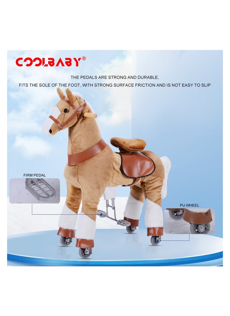 Cool Baby - Horse Ride on Toy for Toddlers Ride on Rocking Horse Toy Plush Walking Pony Mechanical Riding Horse Medium Size for Age 5-12（Brown and White） - Image 1
