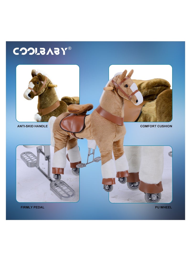 Cool Baby - Horse Ride on Toy for Toddlers Ride on Rocking Horse Toy Plush Walking Pony Mechanical Riding Horse Medium Size for Age 5-12（Brown and White） - Image 1