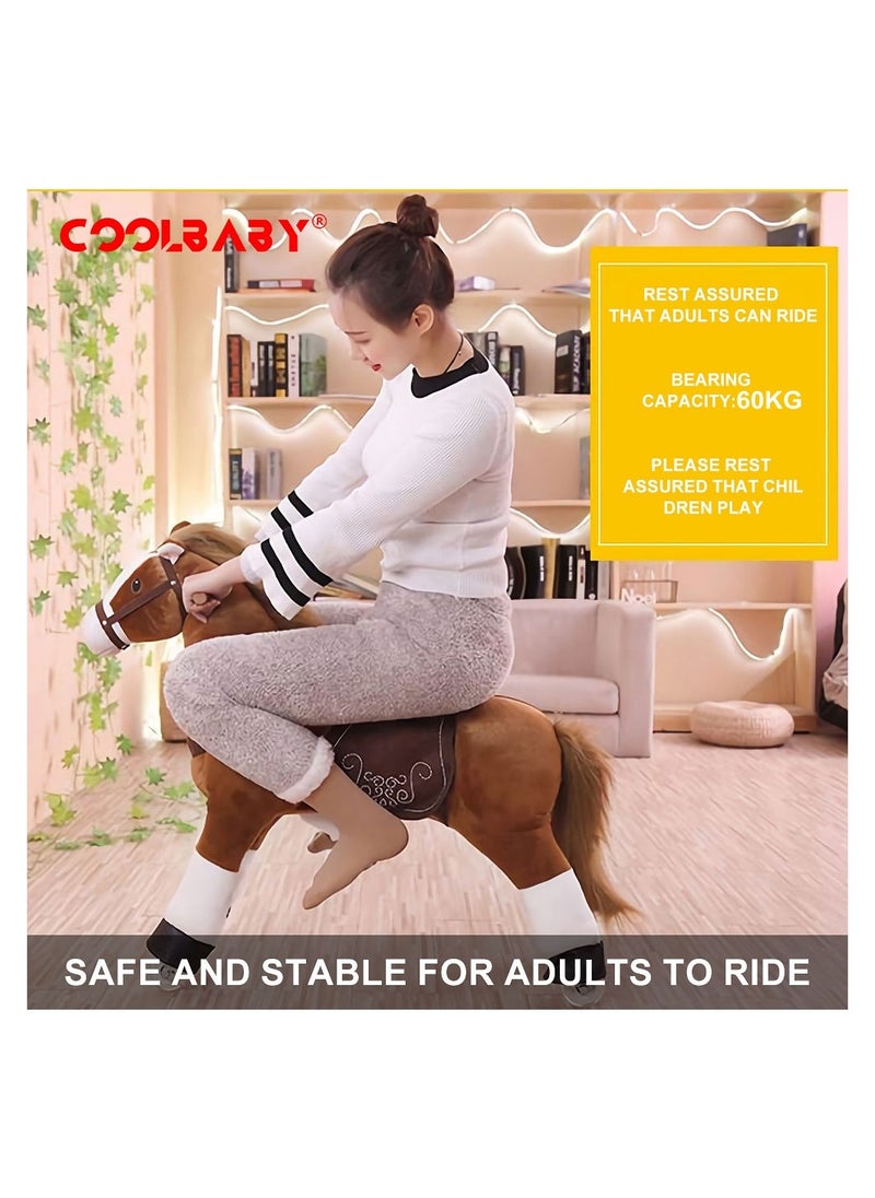 Cool Baby - Horse Ride on Toy for Toddlers Ride on Rocking Horse Toy Plush Walking Pony Mechanical Riding Horse Medium Size for Age 5-12（Brown and White） - Image 1