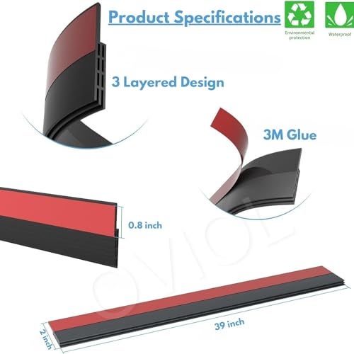 OVIOL Door Bottom Sealing Strip Self-Adhesive Under Gap Filler Rubber Dust Stopper for Home Door Gap Sealing Strip Cockroach Insect Bugs Draft Stopper Waterproof (1 MTR Pack of 1, Black) - Image 3