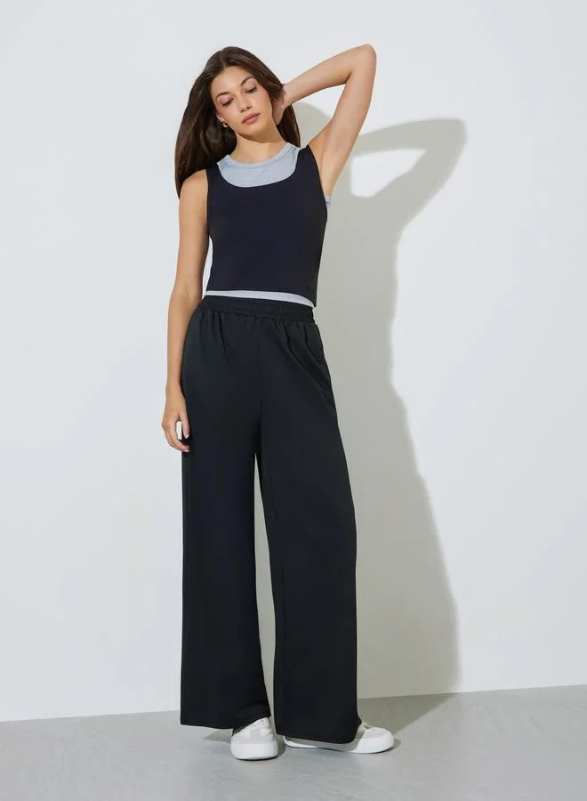 ستايلي Black Elastic Waist Wide Leg Pants