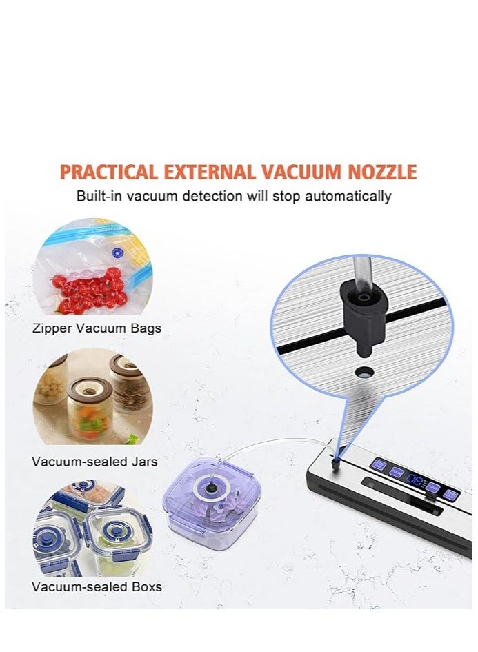 الآلة المفرغة للهواء مع سلكي تسخين مزدوج، نافذة عرض LED، مقطعة مدمجة، وضعي الرطوبة والجفاف، تصميم مدمج، تشمل 5 أكياس تفريغ هواء، مثالية لحفظ الطعام وطهي السو فيد. - Image 4