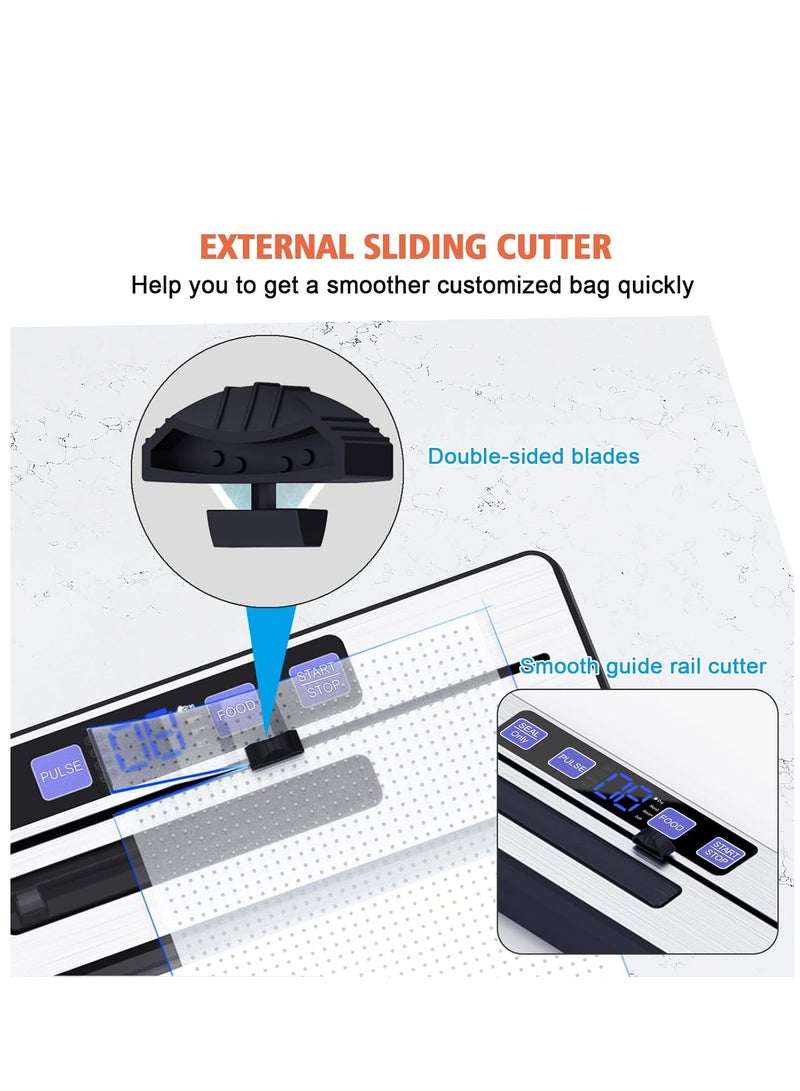 الآلة المفرغة للهواء مع سلكي تسخين مزدوج، نافذة عرض LED، مقطعة مدمجة، وضعي الرطوبة والجفاف، تصميم مدمج، تشمل 5 أكياس تفريغ هواء، مثالية لحفظ الطعام وطهي السو فيد. - Image 5