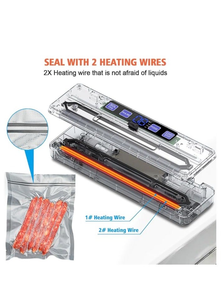 الآلة المفرغة للهواء مع سلكي تسخين مزدوج، نافذة عرض LED، مقطعة مدمجة، وضعي الرطوبة والجفاف، تصميم مدمج، تشمل 5 أكياس تفريغ هواء، مثالية لحفظ الطعام وطهي السو فيد. - Image 3