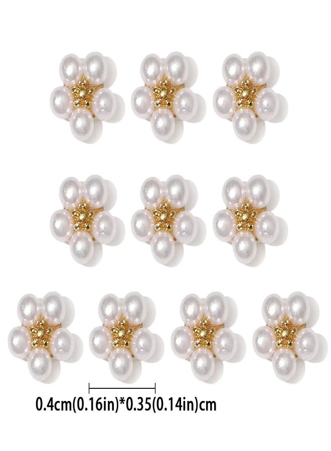 JALIYA 3D White Pearl Flower Nail Charms Cute Pearls Flowers for Nails Design Floral Nail Charm Small Flower Nail Art Charms Nail Rhinestones Manicure Decor Accessories Flatback Charms for Crafts,10pcs - Image 2