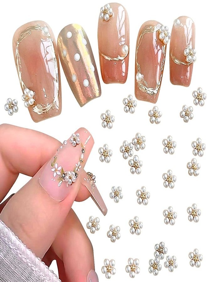 JALIYA 3D White Pearl Flower Nail Charms Cute Pearls Flowers for Nails Design Floral Nail Charm Small Flower Nail Art Charms Nail Rhinestones Manicure Decor Accessories Flatback Charms for Crafts,10pcs - Image 1