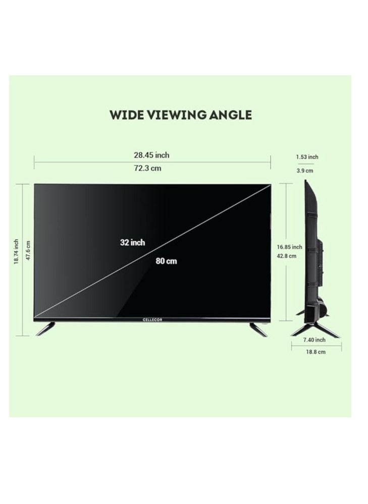 CELLECOR - Cellecor Smart TV E-32P HD LED Smart Android TV, 24W Dual Speakers Sound,Bluetooth Connectivity, Chromecast Built-In Specifications HD Resolution Android 10| 1GB RAM| 8GB ROM - Image 1