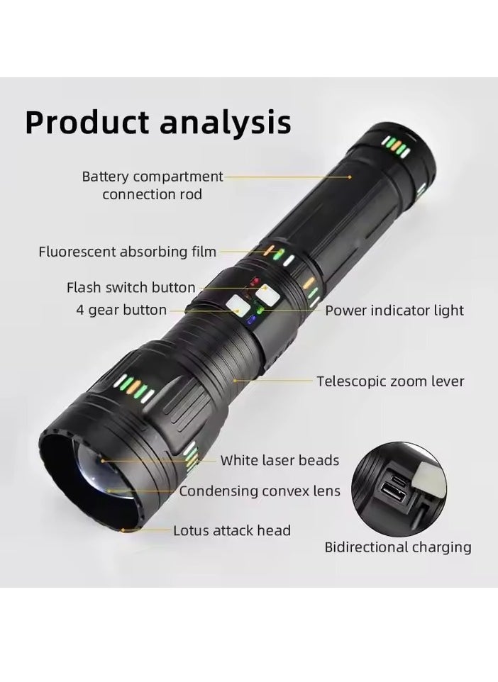 BlueFire 40000LM Super Bright Rechargeable Tactical Flashlight – 5000m Long-Range Zoomable LED Torch, 90W Aluminum Alloy Flashlight with Power Bank, 18650 Batteries, 5 Modes (High/Medium/Low/SOS/Stepless Dimming) for Camping, Hiking, Emergency  - Image 5