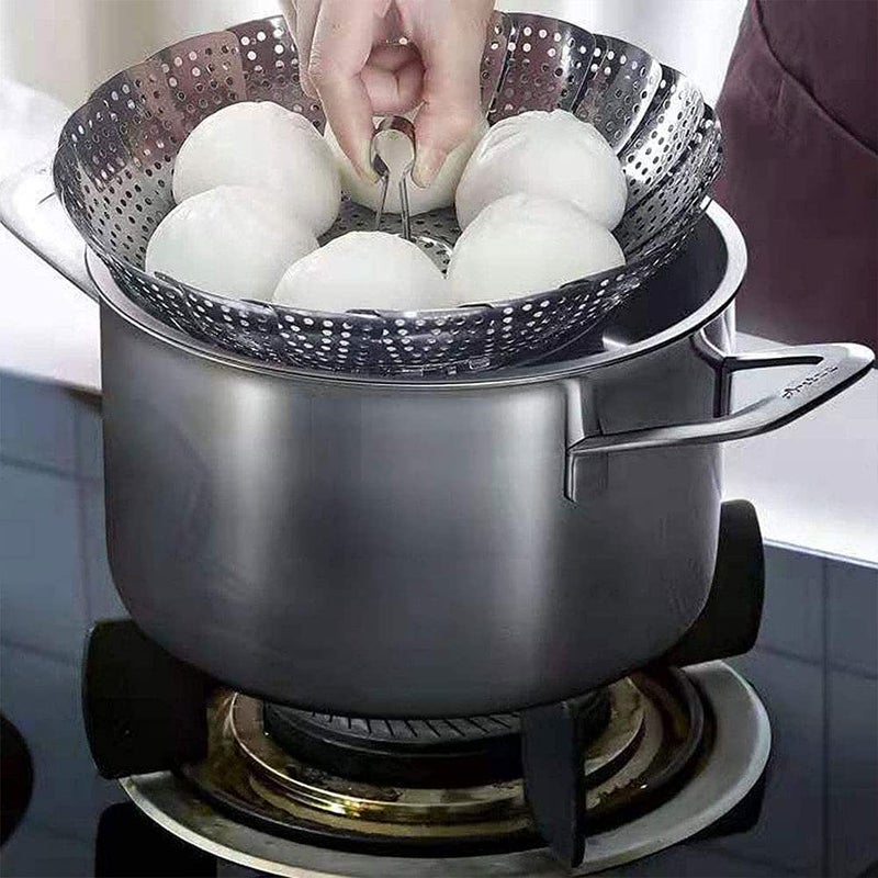 Vegetable Steamer Basket,Steamer Basket Stainless Steel, Folding Steamer Insert for Veggie Fish Seafood Cooking, Expandable to Fit Various Size Pot (5.1" to 9") - Image 3