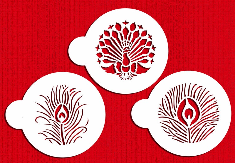 Designer Stencils Peacock Cookie Stencil Set BeigeSemiTransparent