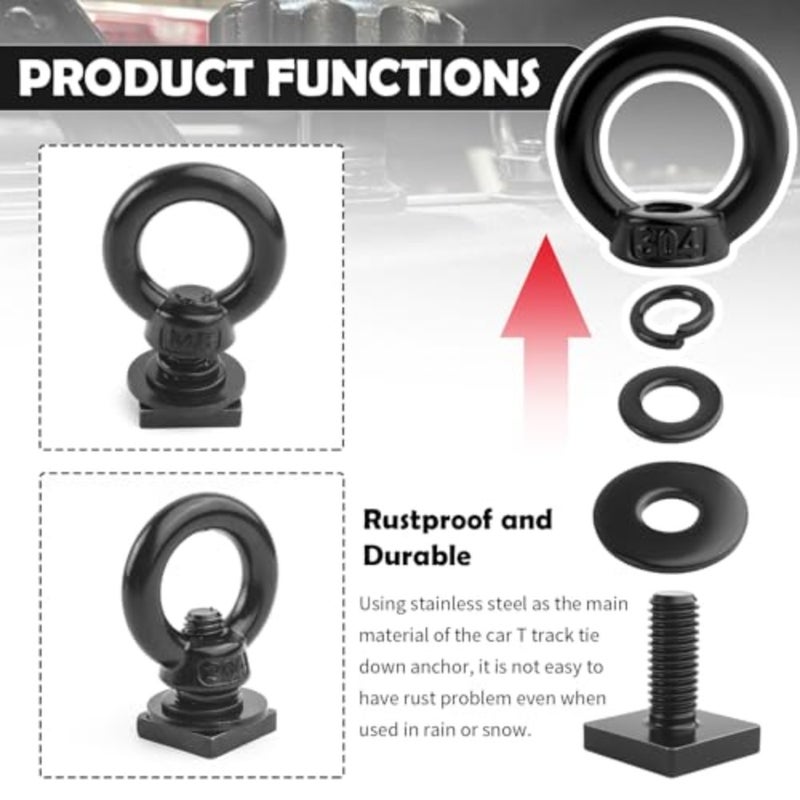 4PCS Car Tie Down Anchors T Slot Accessories, Stainless Steel Car Bolts Retaining Ring Roof Rack Accessories Act as Fastening Points, M8 T Slot Rack Tie Down Rings Bolts - Image 4