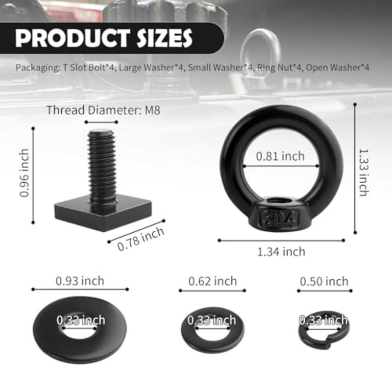 4PCS Car Tie Down Anchors T Slot Accessories, Stainless Steel Car Bolts Retaining Ring Roof Rack Accessories Act as Fastening Points, M8 T Slot Rack Tie Down Rings Bolts - Image 2