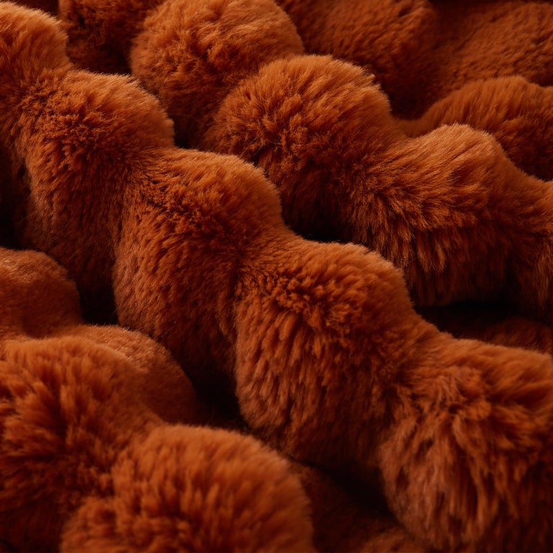 COOVA Faux Fur Throw Blanket for Couch, Cozy Soft and Fuzzy Plush Rabbit Fur Bubble Blanket for Sofa Bedroom Living Room, 50x60 Inches Brown - Image 4