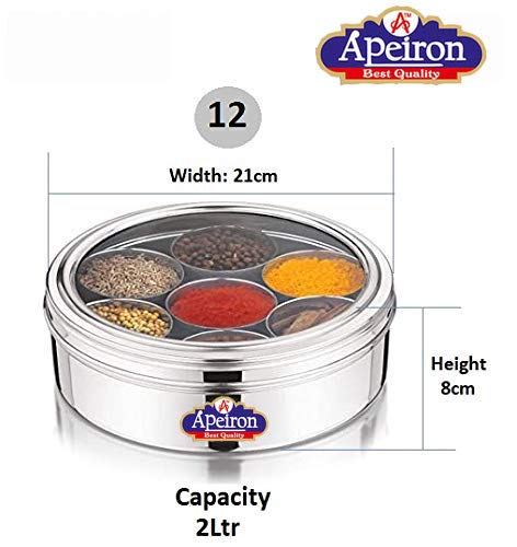 Apeiron Stainless Steel Neelam Masala dabba | Spice Container | Spice Box | 7 Container | With Lid | See Through | Silver… - Image 2