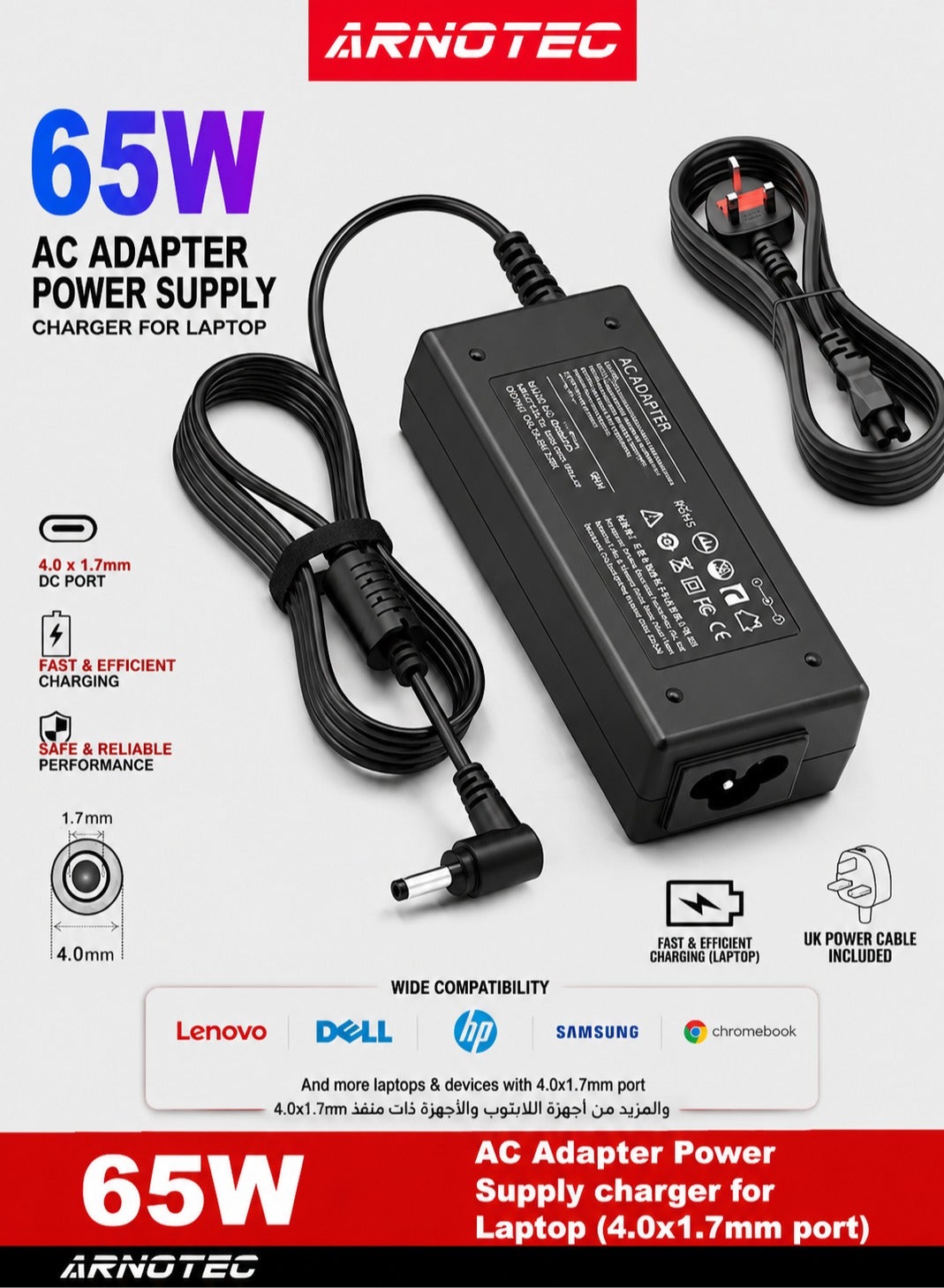 20V 65W Laptop Charger for Lenovo, Replacement AC Adapter Ideapad, 3 5 320 310 320S 330 330S 110 110S 120S, Ideapad Flex 4 5 6 ADl45WCD 330S-15Ikb Yoga 520 530 Power Supply Cord-(4.0x1.7mm)Port