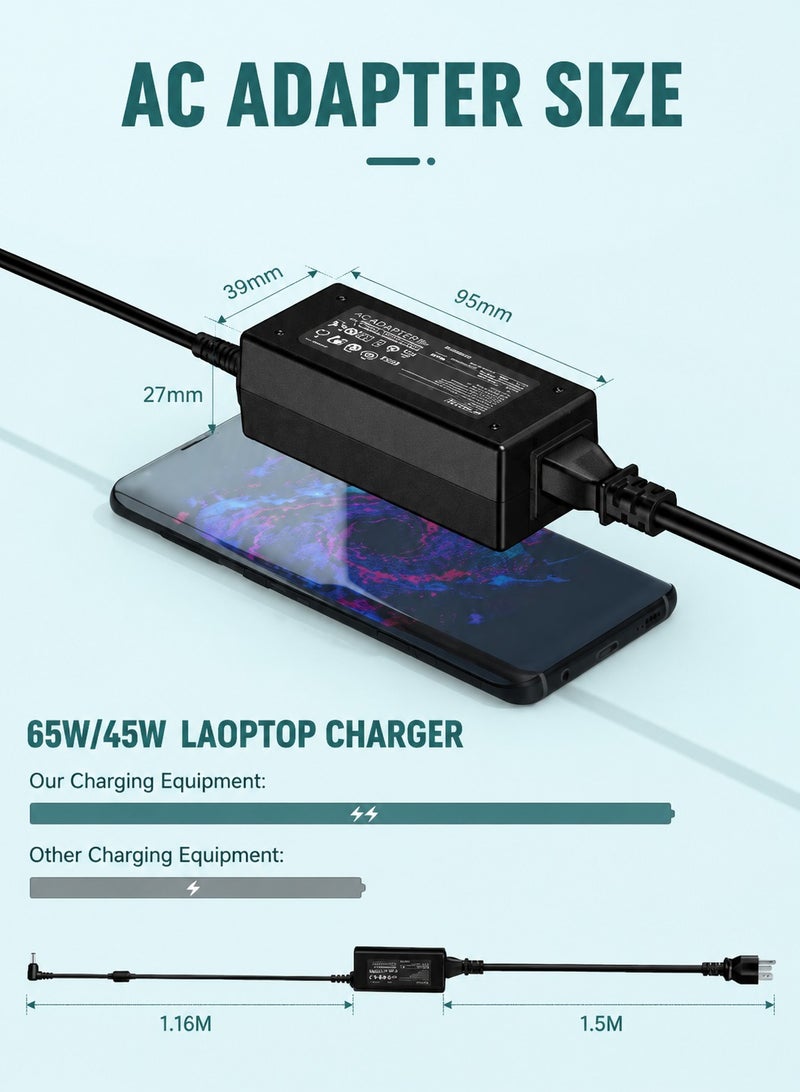 ARNOTEC شاحن لابتوب 20 فولت 65 واط للي Lenovo، محول تيار متردد بديل Ideapad، 3 5 320 310 320S 330 330S 110 110S 120S، Ideapad Flex 4 5 6 ADl45WCD 330S-15Ikb Yoga 520 530 كابل الطاقة - (4.0x1.7mm) منفذ - Image 3