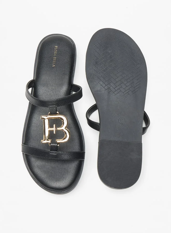 Flora Bella By Shoexpress Solid Slip-On Sandals with Logo Accent