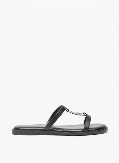 Flora Bella By Shoexpress Solid Slip-On Sandals with Logo Accent