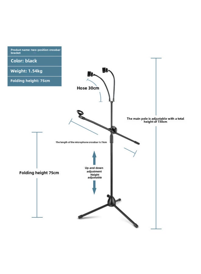 Neutral Direct Microphone Stand Mobile Phone Live Microphone Stand Stage Floor Vertical Crossbar Tripod - Image 1