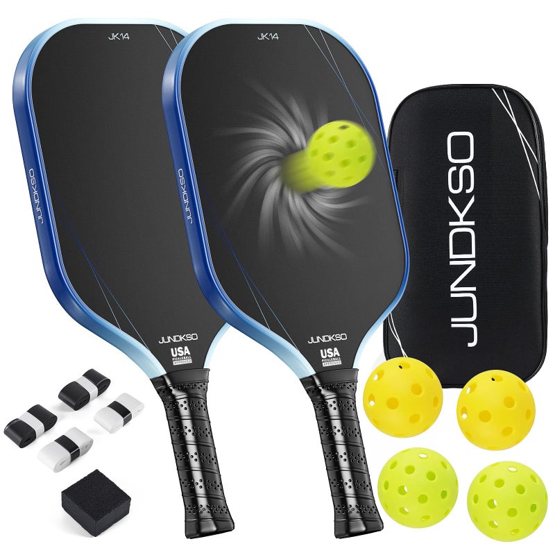 JUNDKSO Pickleball Paddles Set of 2 Carbon Fiber Pickle Ball Paddle Composite USAPA Approved Pickle Racket 14mm Lightweight Honeycomb Core with Strong Spin Mens and Womens Outdoor Indoor Game Set Blue - Image 2