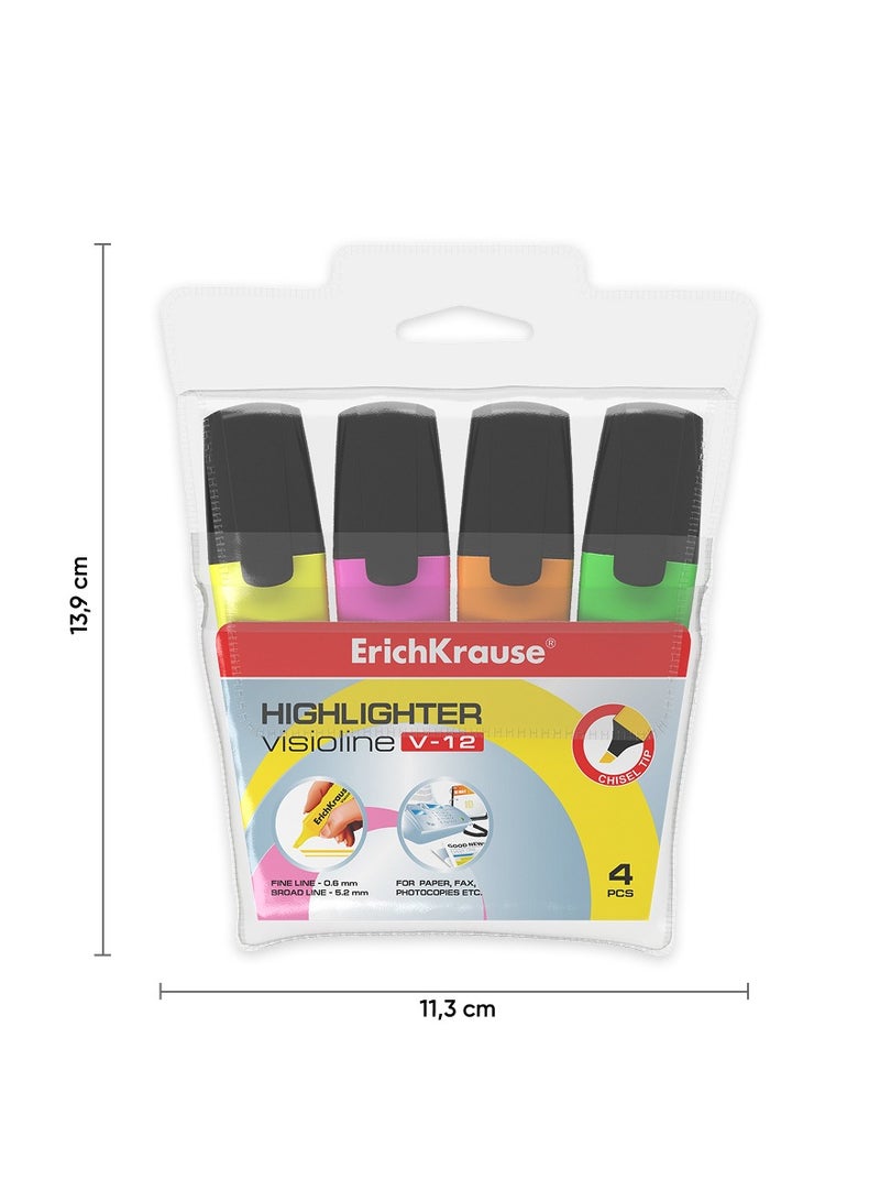 ErichKrause Set of 4 highlighters Visioline V-12, ink colors: yellow, green, pink, orange (pouch)  - Image 4