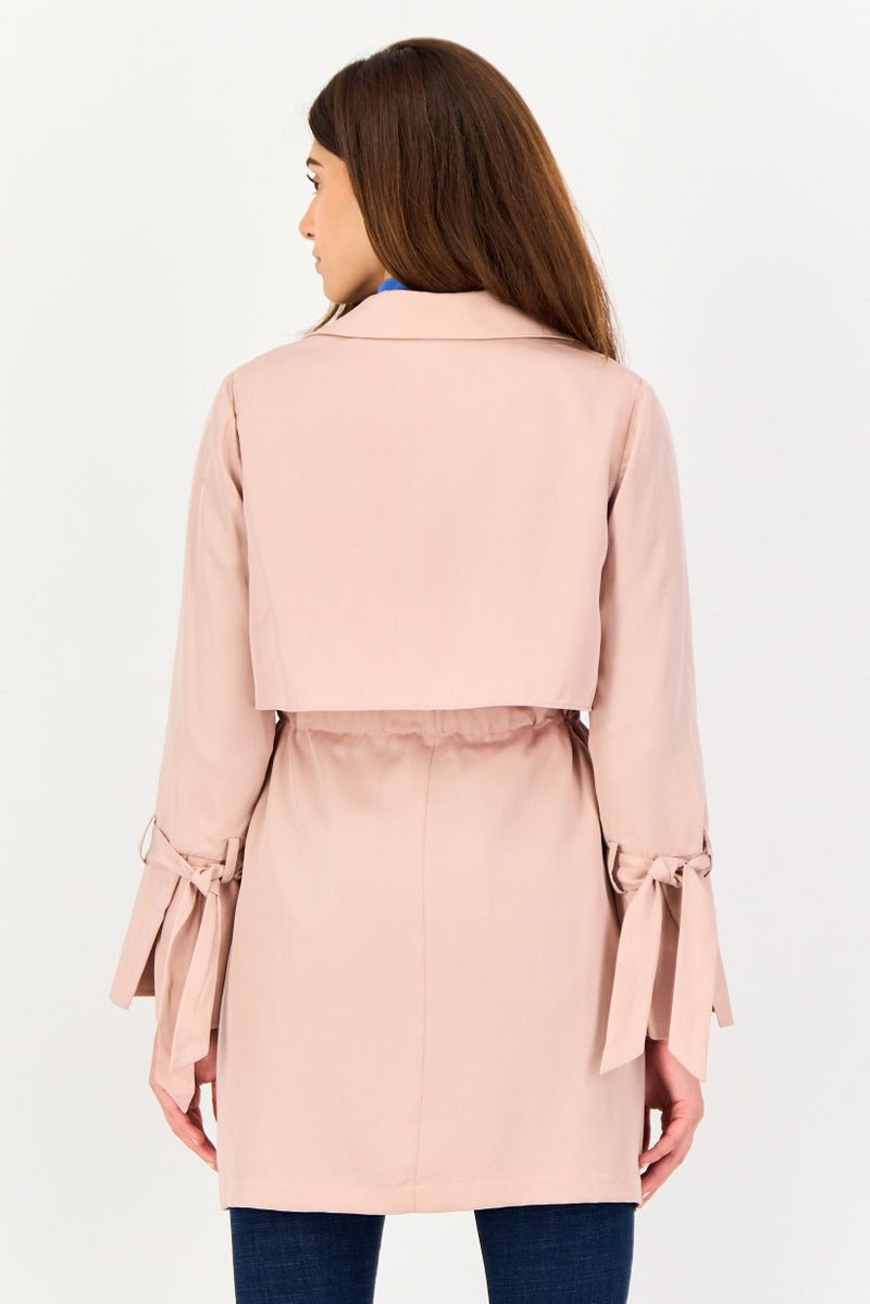 SELECTED Women Lapel Collar Solid Light Belted Trench Coat, Pale Pink - Image 4