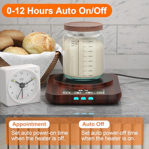 MENGBEI Electric Sourdough Starter Warmer, Upgrade Warming Heating Pad Mat for Sour Dough Starter, Sourdough Heater Proofing Tool for Home Baking with Thermostat Control, Timing, Memory Function (Wood Grain) - Image 5