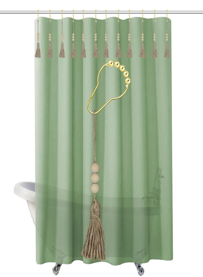 Yapicoco Boho Shower Curtain Rings for Bathroom Decor, Set of 12 Decorative Gold Shower Curtain Hooks with Wood Beads Tassel, Silent Smooth Stainless Steel Rust Resistant Shower Rings (Gold with Tassel) - Image 5