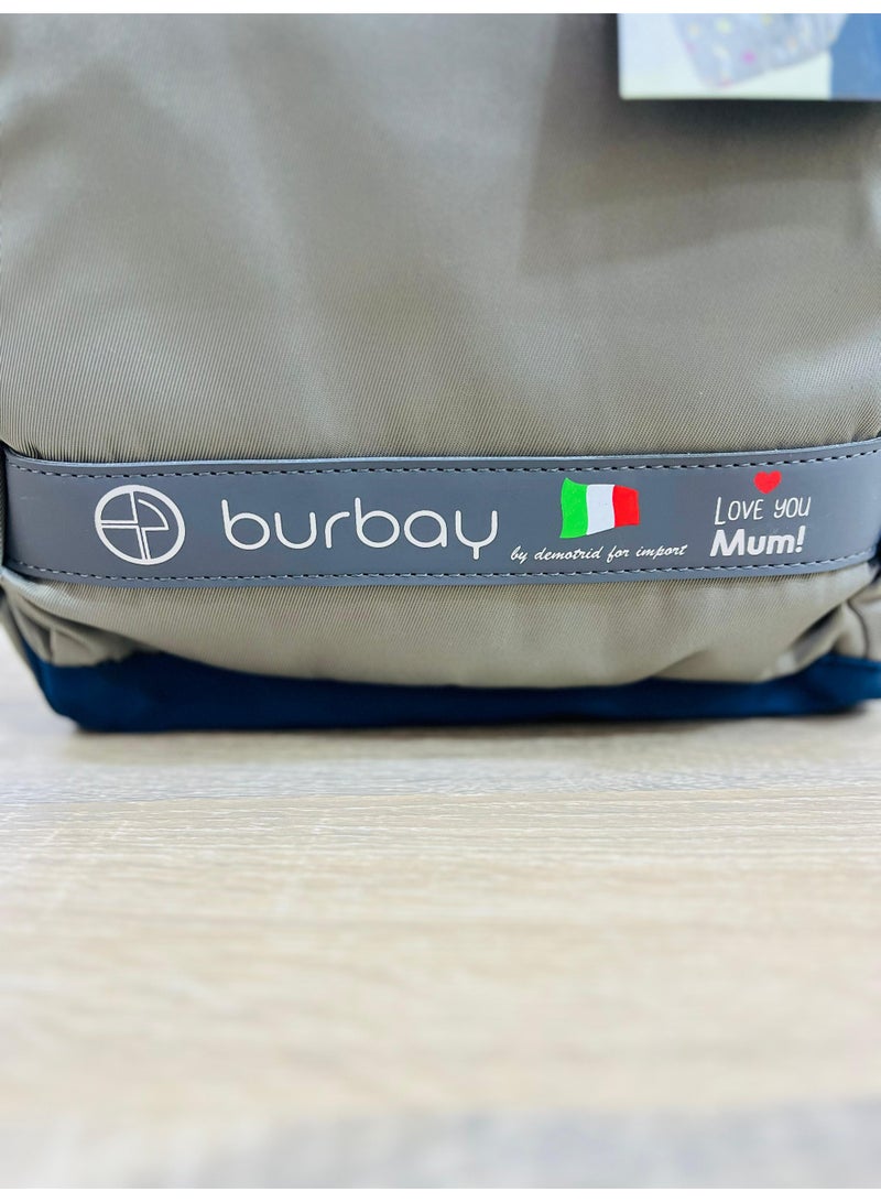 بورباي شنطة حفاضات ظهر Burbay بتصميم لونين (كحلي ورمادي) - عملية وأنيقة للأمهات - Image 3