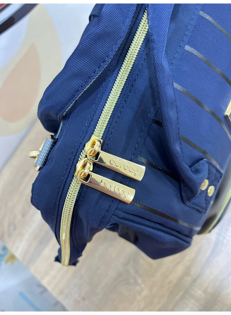 بورباي شنطة حفاضات ظهر Burbay بتصميم لونين (كحلي ورمادي) - عملية وأنيقة للأمهات - Image 5