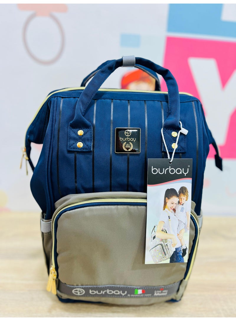 بورباي شنطة حفاضات ظهر Burbay بتصميم لونين (كحلي ورمادي) - عملية وأنيقة للأمهات - Image 4