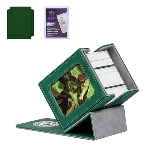 Infinity Guard Mtg Deck Box for MTG with Commander Display for 100 Double Sleeved Cards Magnetic Card Storage Box Fits for TCG Sports Trading Cards GreenGrey - Image 1