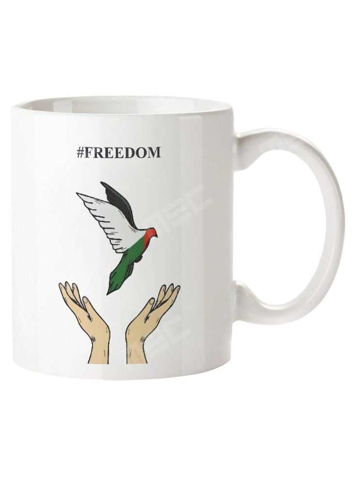 إم إي سي # كوب قهوة بتصميم الحرية فلسطين مطبوع على كلا الجانبين، مقبض أبيض 11 أونصة - Image 2