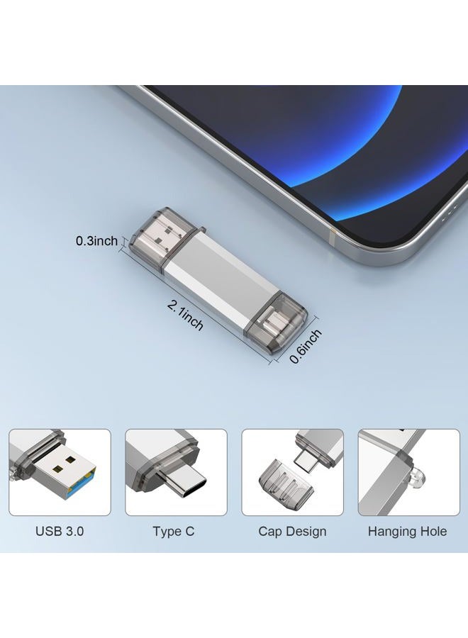RAOYI 128 جيجابايت USB 3.0 نوع C مزدوج OTG فلاش درايف USB C ذاكرة فلاش للهواتف الذكية USB-C، ماك بوك الجديد والأجهزة اللوحية، سامسونج جالاكسي S8، S8 بلس، نوت 8، LG G6، V30، جوجل بيكسل XL، فضي - Image 2