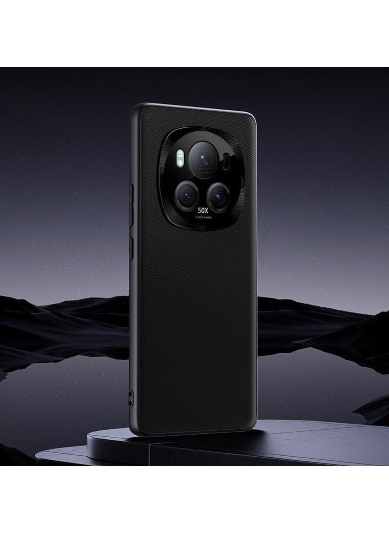 غطاء هاتف متوافق مع Honor Magic 6 Pro 5G، غلاف خلفي من الجلد الفاخر والسيليكون الناعم لـ Magic 6 Pro، فندا أنيق مقاوم للصدمات (أسود)