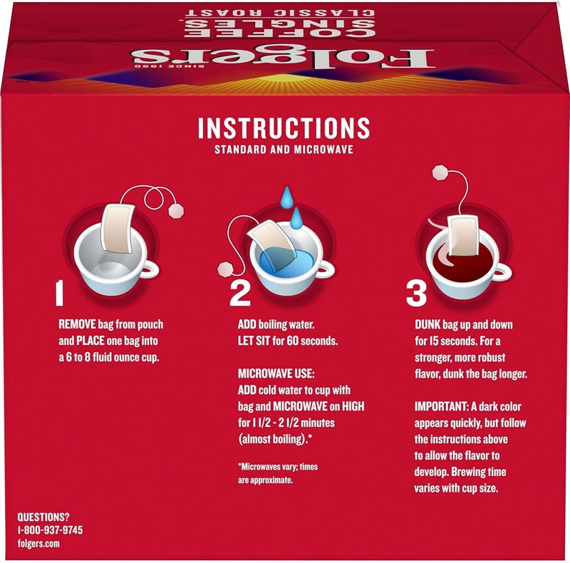 Folgers Coffee Singles Classic Roast - 19 Coffee Bags - Image 3