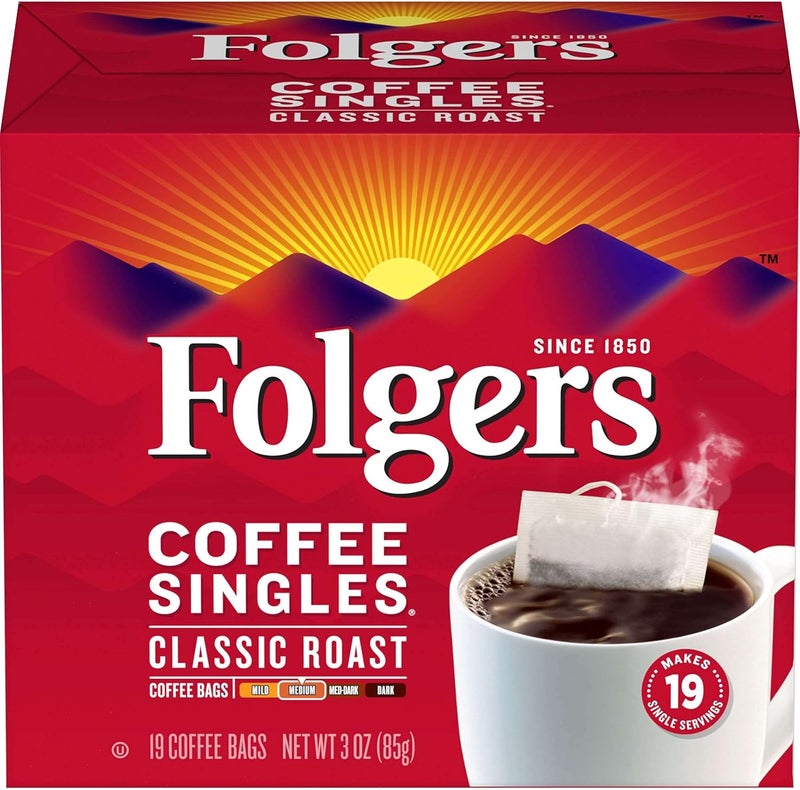 Folgers Coffee Singles Classic Roast - 19 Coffee Bags - Image 1