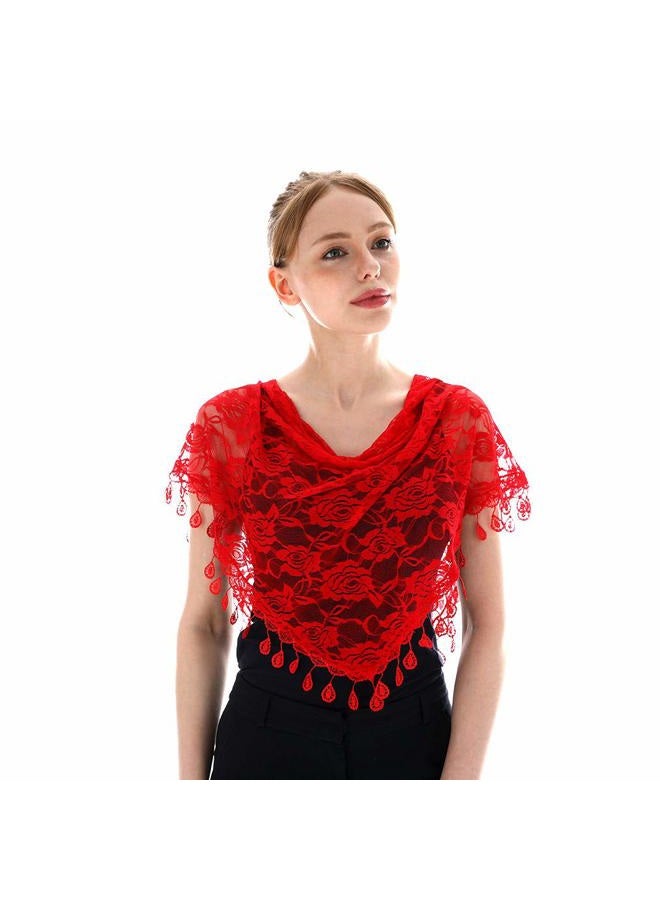 LMVERNA Lace Infinity Veils Mantilla Catholic Veil Church Veil Head Covering Latin Mass, Red, M - Image 3