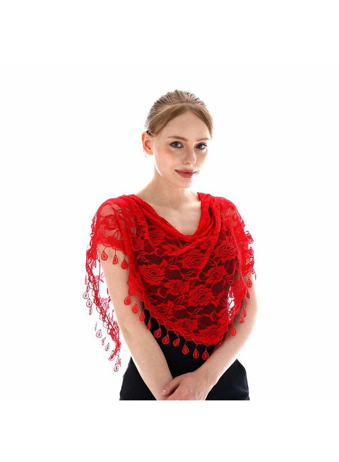 LMVERNA Lace Infinity Veils Mantilla Catholic Veil Church Veil Head Covering Latin Mass, Red, M - Image 4