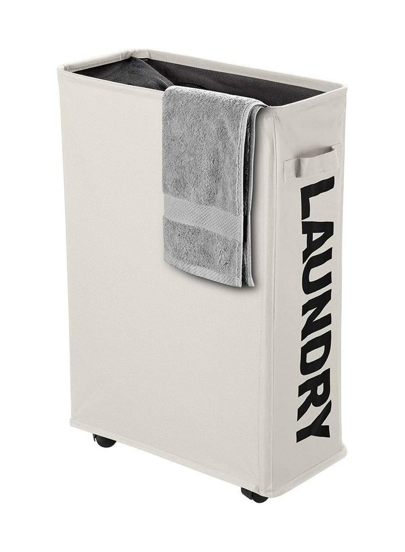 Arabest 40L Waterproof Laundry Basket on Wheels, Corner Storage Bag, Collapsible Slim Laundry Hamper Flexible Handle Laundry Box for Bedroom, Hotel (Beige)  - Image 1