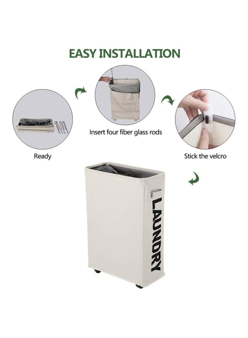 Arabest 40L Waterproof Laundry Basket on Wheels, Corner Storage Bag, Collapsible Slim Laundry Hamper Flexible Handle Laundry Box for Bedroom, Hotel (Beige)  - Image 5