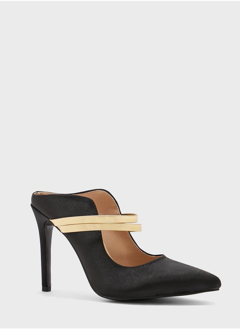 Khizana - Satin Double Strap Curved Edge Slip-On Pointed Pu - Image 1