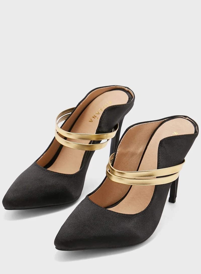 Khizana Satin Double Strap Curved Edge Slip-On Pointed Pu