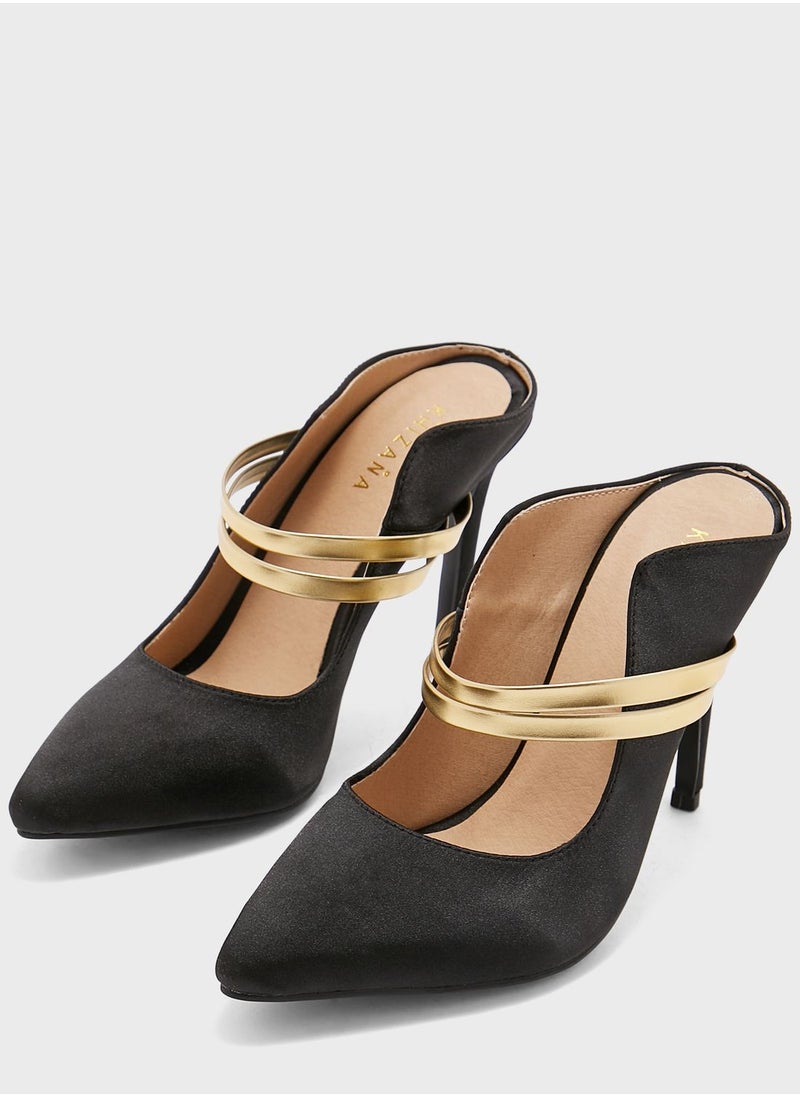 Khizana - Satin Double Strap Curved Edge Slip-On Pointed Pu - Image 1