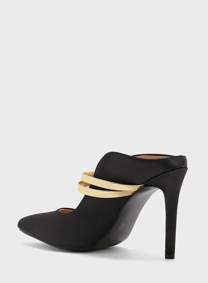 Khizana Satin Double Strap Curved Edge Slip-On Pointed Pu