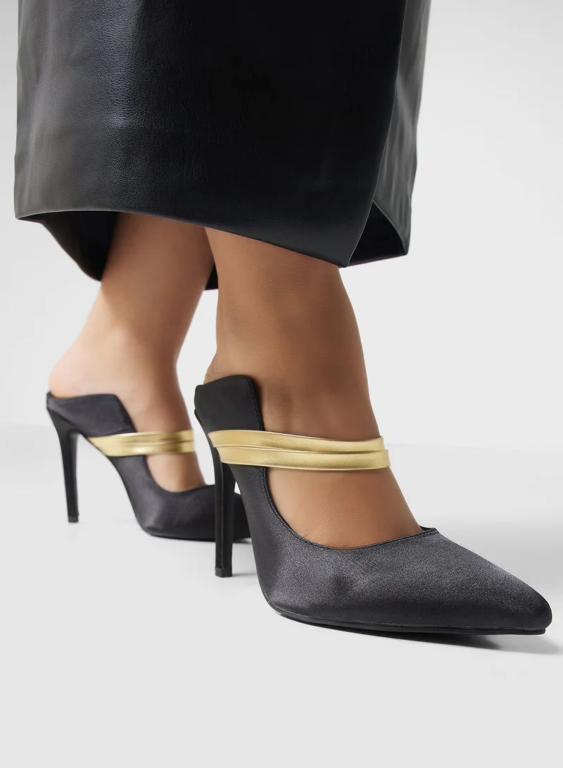 Khizana Satin Double Strap Curved Edge Slip-On Pointed Pu