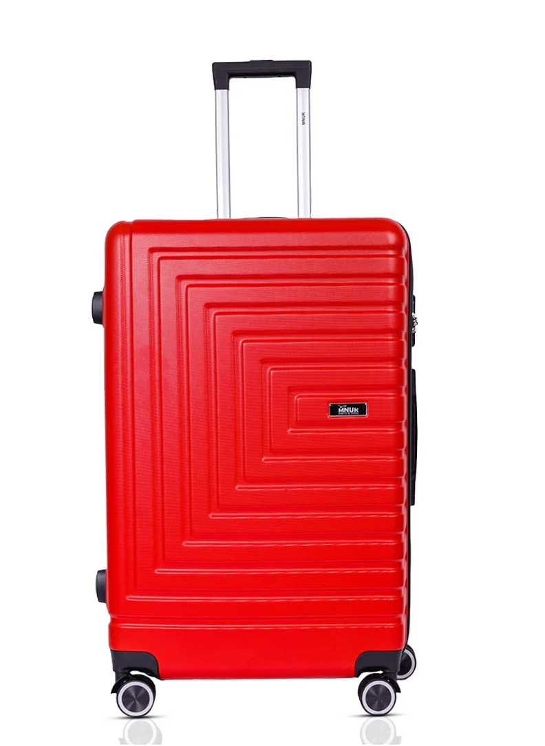 MNUK Pilgrimage Checked Luggage | Hardside Soft Handle Trolley with TSA Lock |Double 360° 4 Wheeler| Large-28 Inch, Red