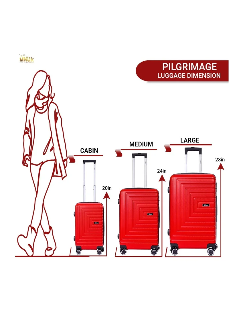 MNUK Pilgrimage Checked Luggage | Hardside Soft Handle Trolley with TSA Lock |Double 360° 4 Wheeler| Large-28 Inch, Red
