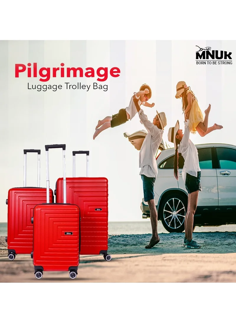 MNUK Pilgrimage Checked Luggage | Hardside Soft Handle Trolley with TSA Lock |Double 360° 4 Wheeler| Large-28 Inch, Red